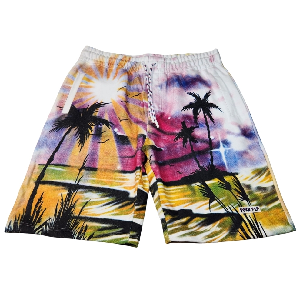Born Fly Mens Size 3XL  Fly-A-Thon Fleece Shorts Cotton White Tropical NWT 10